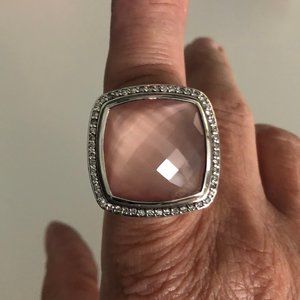 David Yurman Diamond and Rose Quartz Cocktail Ring
